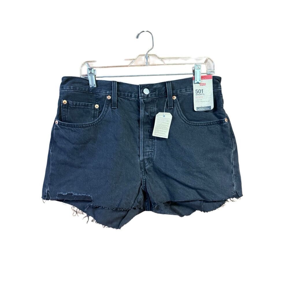 Levi Womans 501 Button Fly  High Rise Cut Off black Shorts 31 (12) NWT